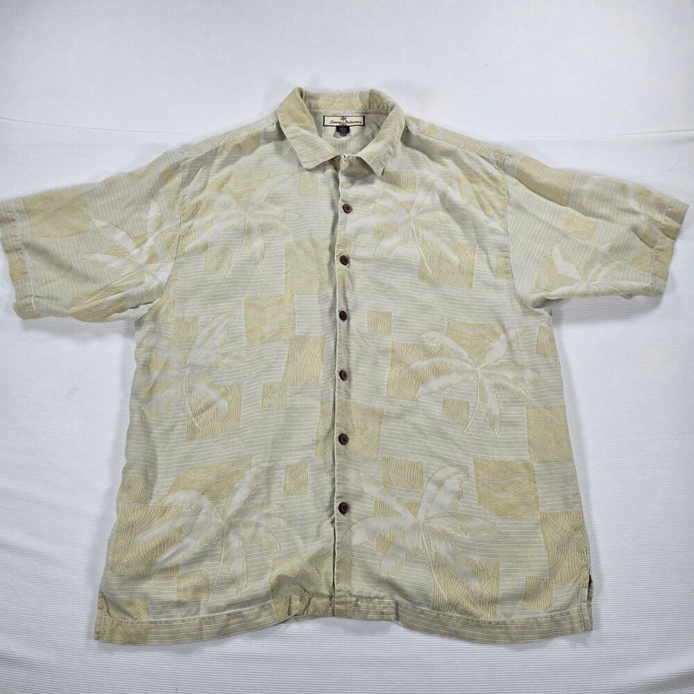 Tommy Bahama Short Sleeve 100% Silk Floral Button Up Yellow Shirt Men Size Large